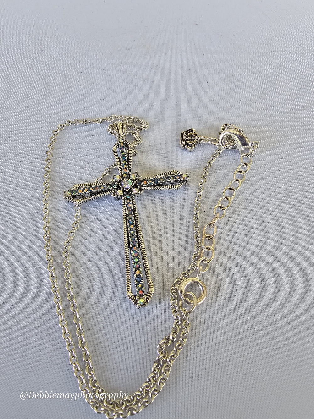 Gold-Tone Cross Pendant Necklace with Multicolor Crystals